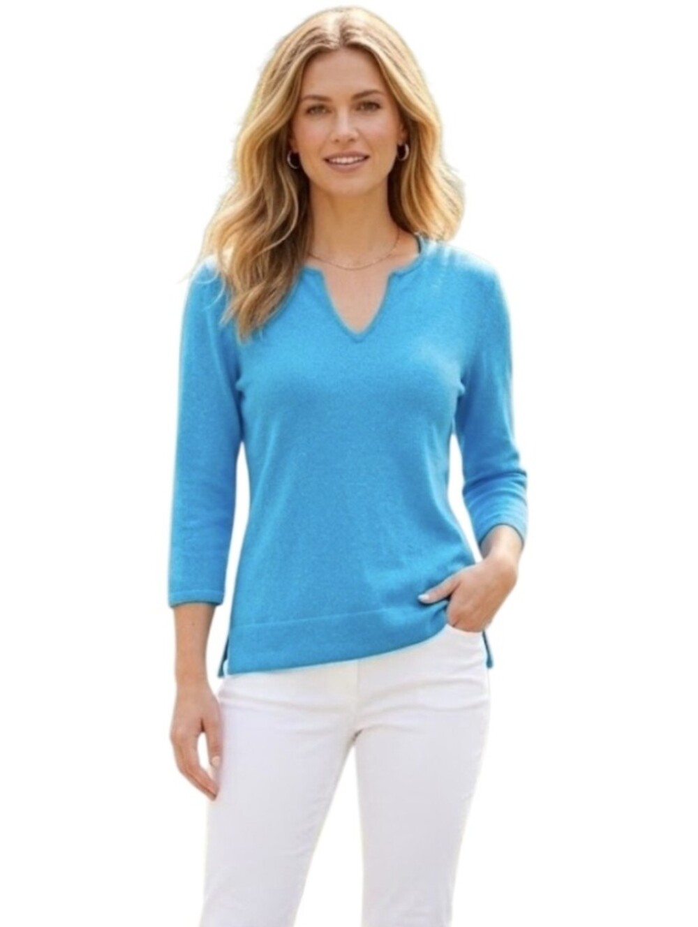 Dorothy Perkins Bright Turquoise Notch V-Neck Sweater